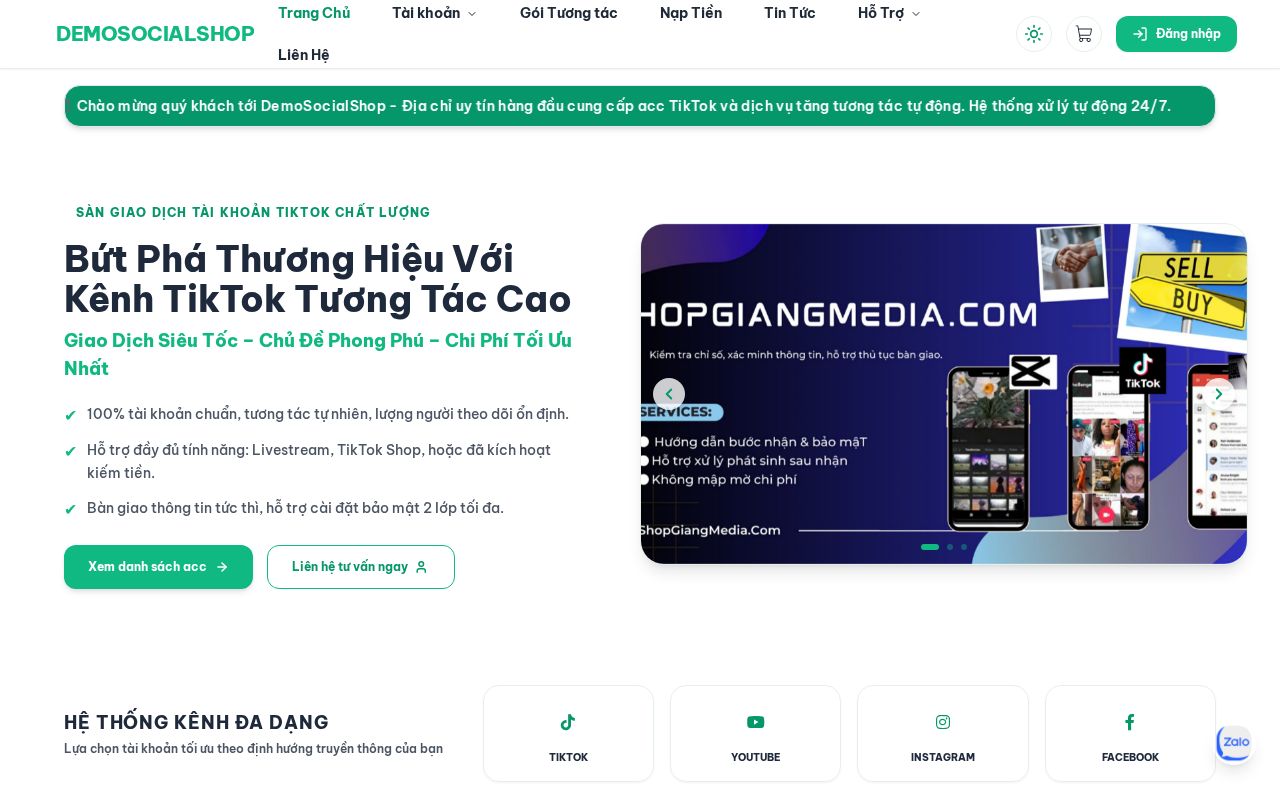 Preview Social Service | Cung cấp tài khoản và dịch vụ mạng xã hội